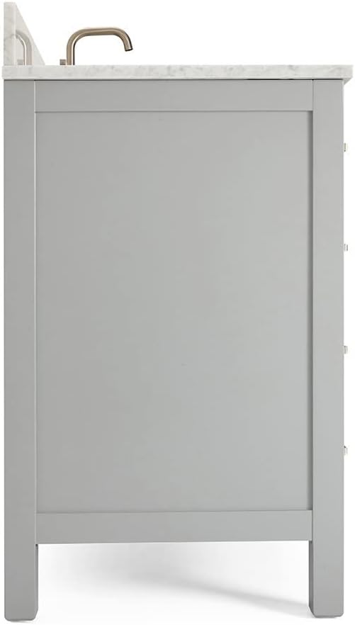 ARIEL Cambridge 36-inch Bathroom Vanity with Sink,Solid Wood, 0.75-inch Italian Carrara Marble Countertop, Single Rectangular Porcelain Sink, 2 Soft Closing Doors, 5 Dovetail Drawers, Grey
