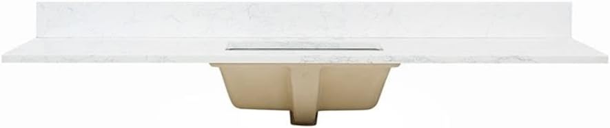 Pemberly Row 61' Engineered Stone Vanity Top, Grain White Finish, Single White Undermount Sink, Scratch/Heat/Stain-Resistant, Pre-Drilled for 8' Widespread Faucet, Modern Bathroom Vanity Surface