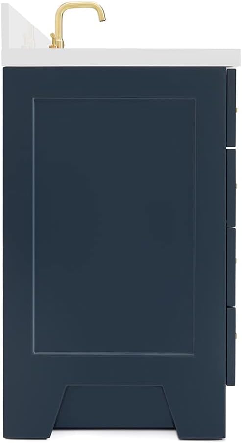 ARIEL Taylor 42-inch Bathroom Vanity with Sink,Solid Wood, 1.5-inch Pure White Quartz Countertop & Backsplash, Single Oval Porcelain Sink, 2 Soft Closing Doors, 5 Dovetail Drawers, Midnight Blue