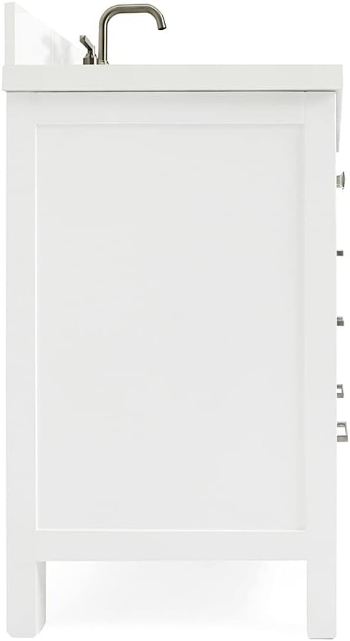 ARIEL Cambridge 42-inch Bathroom Vanity with Sink,Solid Wood, 1.5-inch Pure White Quartz Countertop & Backsplash, Single Rectangular Porcelain Sink, 2 Soft Closing Doors, 5 Dovetail Drawers, White