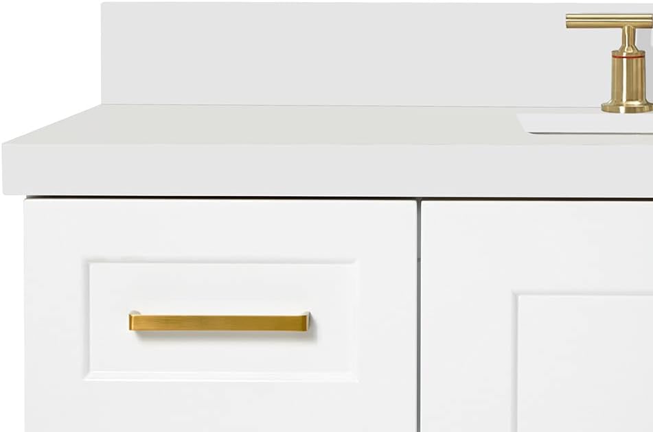 ARIEL Taylor 48-inch Bathroom Vanity with Sink,Solid Wood, 1.5-inch Pure White Quartz Countertop & Backsplash, Single Rectangular Porcelain Sink, 2 Soft Closing Doors, 9 Dovetail Drawers, White