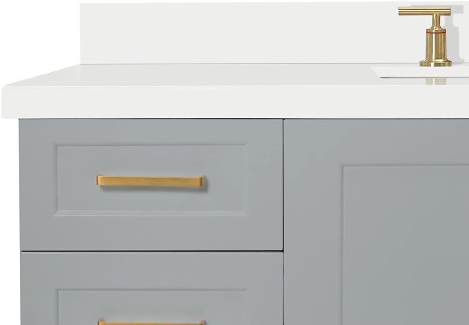 ARIEL Taylor 54-inch Bathroom Vanity with Sink,Solid Wood, 1.5-inch Pure White Quartz Countertop & Backsplash, Single Rectangular Porcelain Sink, 2 Soft Closing Doors, 9 Dovetail Drawers, Grey
