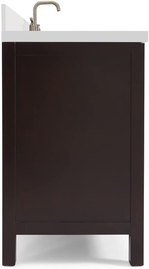 ARIEL Cambridge 42-inch Bathroom Vanity with Sink,Solid Wood, 1.5-inch Pure White Quartz Countertop & Backsplash, Single Oval Porcelain Sink, 2 Soft Closing Doors, 5 Dovetail Drawers, Espresso