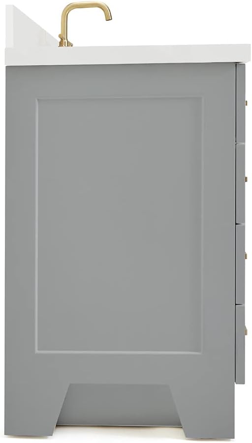 ARIEL Taylor 54-inch Bathroom Vanity with Sink,Solid Wood, 1.5-inch Pure White Quartz Countertop & Backsplash, Single Rectangular Porcelain Sink, 2 Soft Closing Doors, 9 Dovetail Drawers, Grey