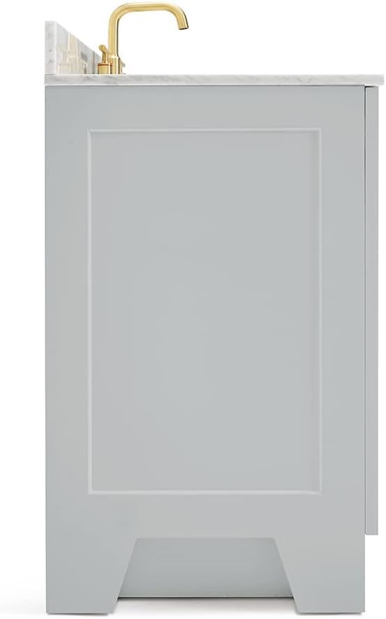 ARIEL Taylor 42-inch Bathroom Vanity with Sink,Solid Wood, 0.75-inch Italian Carrara Marble Countertop, Single Rectangular Porcelain Sink, 2 Soft Closing Doors, 5 Dovetail Drawers, Grey