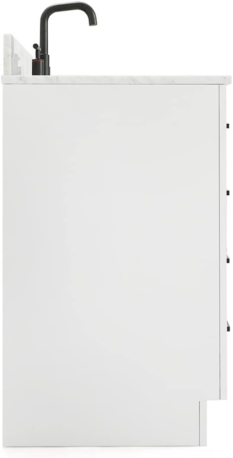 ARIEL Hepburn 60-inch Bathroom Vanity with Sink,Solid Wood, 0.75-inch Italian Carrara Marble Countertop, Single Rectangular Porcelain Sink, 2 Soft Closing Doors, 9 Dovetail Drawers, White