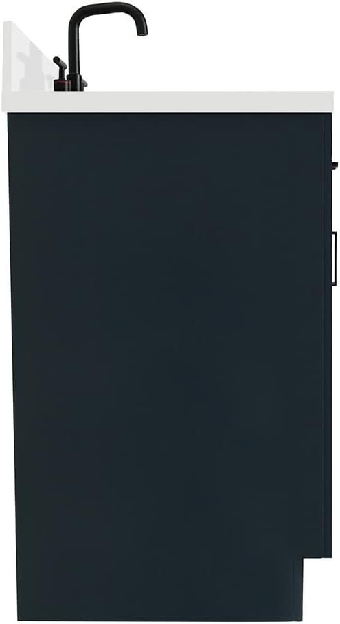 ARIEL Hepburn 43' Inch Left Offset Rectangle Sink Vanity with 1.5' Edge Pure White Quartz Countertop in Midnight Blue