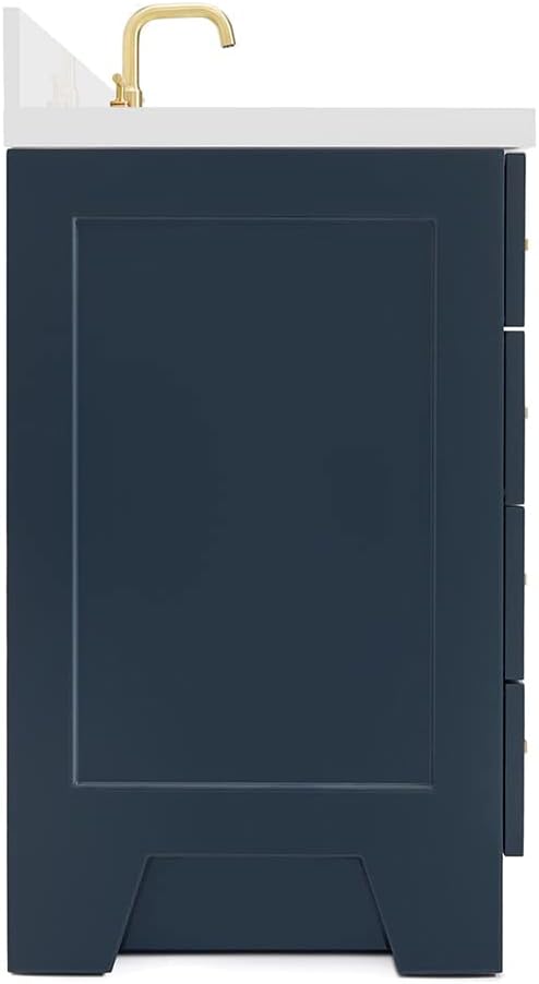ARIEL Taylor 42-inch Bathroom Vanity with Sink,Solid Wood, 1.5-inch Pure White Quartz Countertop, Single Rectangular Porcelain Sink, 2 Soft Closing Doors, 5 Dovetail Drawers, Midnight Blue