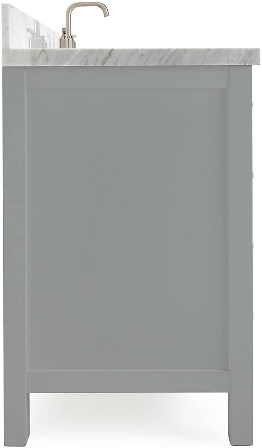 ARIEL Cambridge 60-inch Bathroom Vanity with Sink,Solid Wood, 1.5-inch Italian Carrara Marble Countertop, Single Rectangular Porcelain Sink, 2 Soft Closing Doors, 9 Dovetail Drawers, Grey