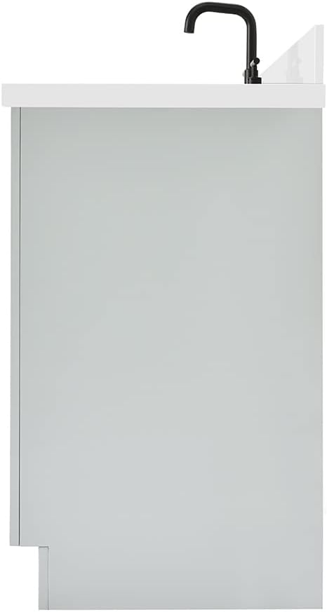 DKB Isabella 42-Inch Gray Single Bathroom Vanity with Sink, 1.5' Pure White Quartz Countertop, Right Rectangular Undermount Sink, Solid Wood Frame, 2 Soft-Close Doors, 5 Dovetail Drawers, Toe Kick