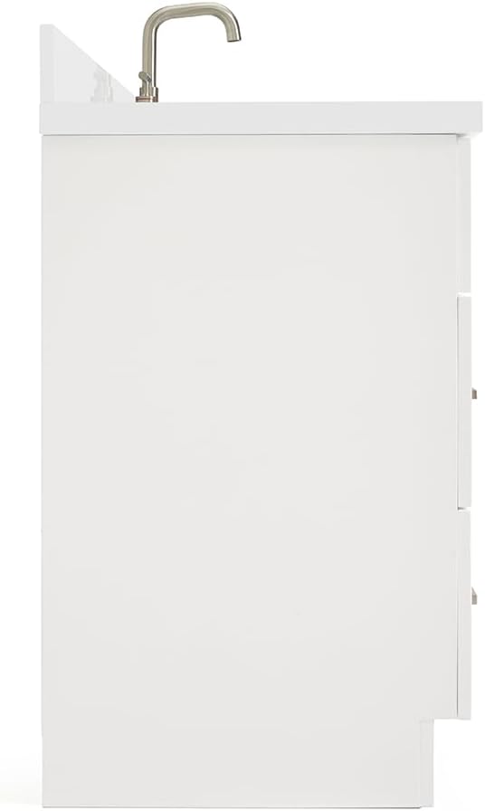 ARIEL Hamlet 48-inch Bathroom Vanity with Sink,Solid Wood, 1.5-inch Pure White Quartz Countertop & Backsplash, Single Rectangular Porcelain Sink, 2 Soft Closing Doors, 4 Dovetail Drawers, White