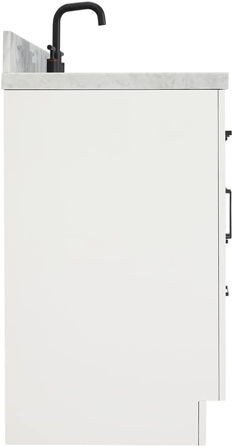 ARIEL Hepburn 54-inch Bathroom Vanity with Sink,Solid Wood, 1.5-inch Italian Carrara Marble Countertop & Backsplash, Single Oval Porcelain Sink, 2 Soft Closing Doors, 9 Dovetail Drawers, White