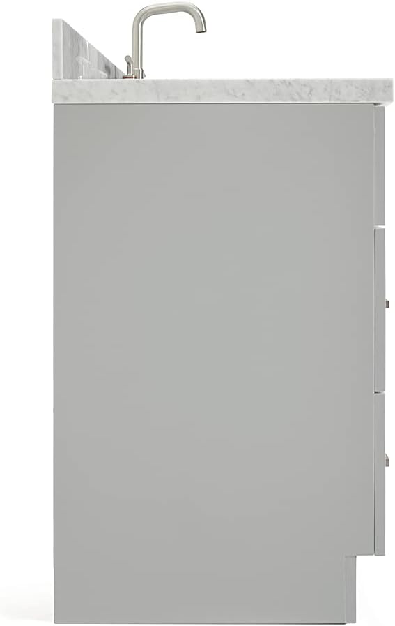 ARIEL Hamlet 48-inch Bathroom Vanity with Sink,Solid Wood, 1.5-inch Italian Carrara Marble Countertop & Backsplash, Single Rectangular Porcelain Sink, 2 Soft Closing Doors, 4 Dovetail Drawers, Grey