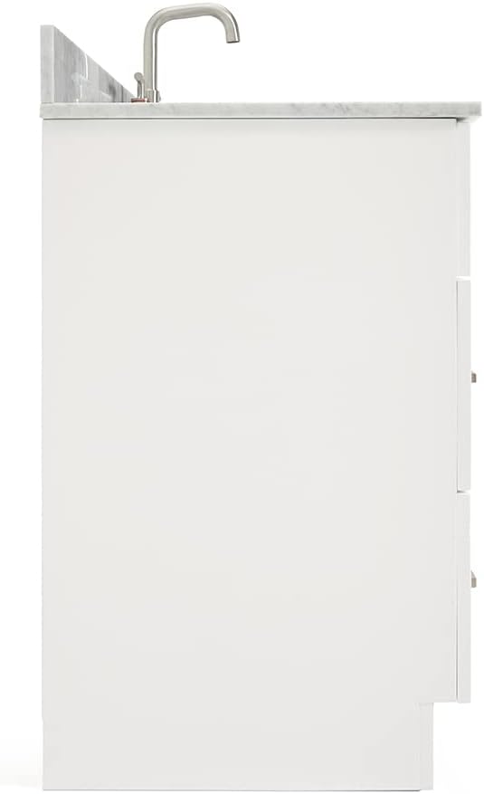 ARIEL Hamlet 48-inch Bathroom Vanity with Sink,Solid Wood, 0.75-inch Italian Carrara Marble Countertop, Single Rectangular Porcelain Sink, Soft Closing Doors, Dovetail Drawers, White