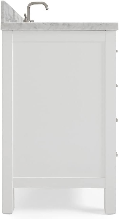 ARIEL Cambridge 42-inch Bathroom Vanity with Sink,Solid Wood, 1.5-inch Italian Carrara Marble Countertop, Single Rectangular Porcelain Sink, 2 Soft Closing Doors, 9 Dovetail Drawers, White
