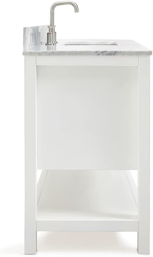 ARIEL Bayhill 48-inch Bathroom Vanity with Sink,Solid Wood, 0.75-inch Italian Carrara Marble Countertop, Single Rectangular Porcelain Sink, 2 Soft Closing Doors, 2 Dovetail Drawers, White