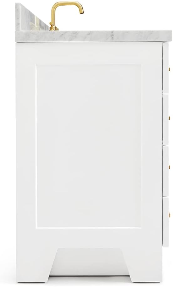 ARIEL Taylor 42-inch Bathroom Vanity with Sink,Solid Wood, 1.5-inch Italian Carrara Marble Countertop & Backsplash, Single Oval Porcelain Sink, 2 Soft Closing Doors, 5 Dovetail Drawers, White