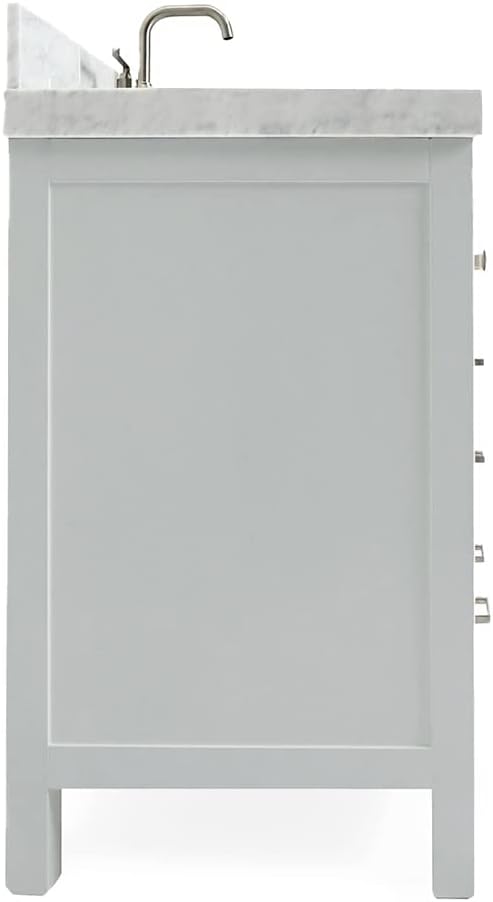 ARIEL Cambridge 48-inch Bathroom Vanity with Sink,Solid Wood, 2-inch Italian Carrara Marble Countertop & Backsplash, Single Oval Porcelain Sink, 2 Soft Closing Doors, 9 Dovetail Drawers, Grey