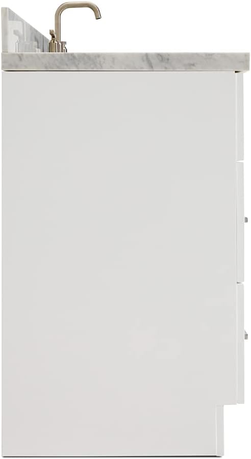 ARIEL 48-Inch Midnight Blue Bathroom Vanity with Sink, 1.5' Pure White Quartz Countertop & Backsplash, Rectangular Sink, 2 Soft Closing Doors, 4 Dovetail Drawers, Toe Kick, Satin Brass