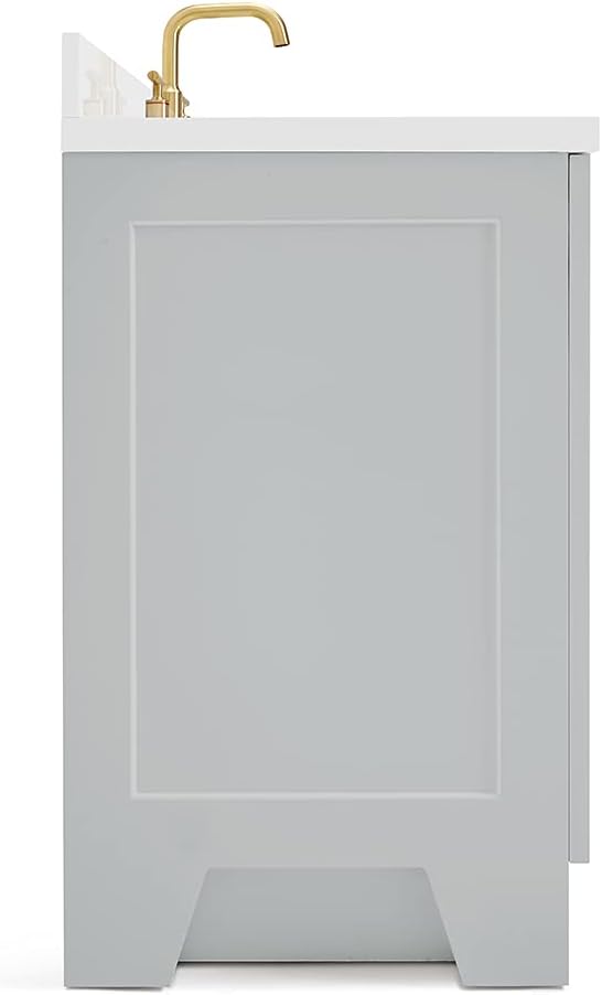 ARIEL Taylor 42-inch Bathroom Vanity with Sink,Solid Wood, 1.5-inch Pure White Quartz Countertop & Backsplash, Single Rectangular Porcelain Sink, 2 Soft Closing Doors, 5 Dovetail Drawers, Grey