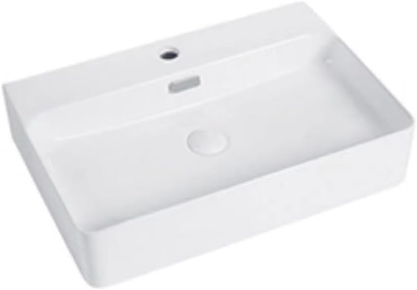 KINGWONG 24' Ceramic Vessel Sink | White Rectangular Bathroom Sink Above Counter or Wall Mounted | Large Porcelain Vanity Basin with Overflow Easy Clean Glossy Finish for Master Bath RV Farmhouse