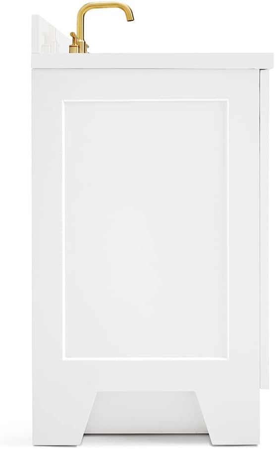 ARIEL Taylor 42-inch Bathroom Vanity with Sink,Solid Wood, 1.5-inch Pure White Quartz Countertop & Backsplash, Single Rectangular Porcelain Sink, 2 Soft Closing Doors, 5 Dovetail Drawers, White