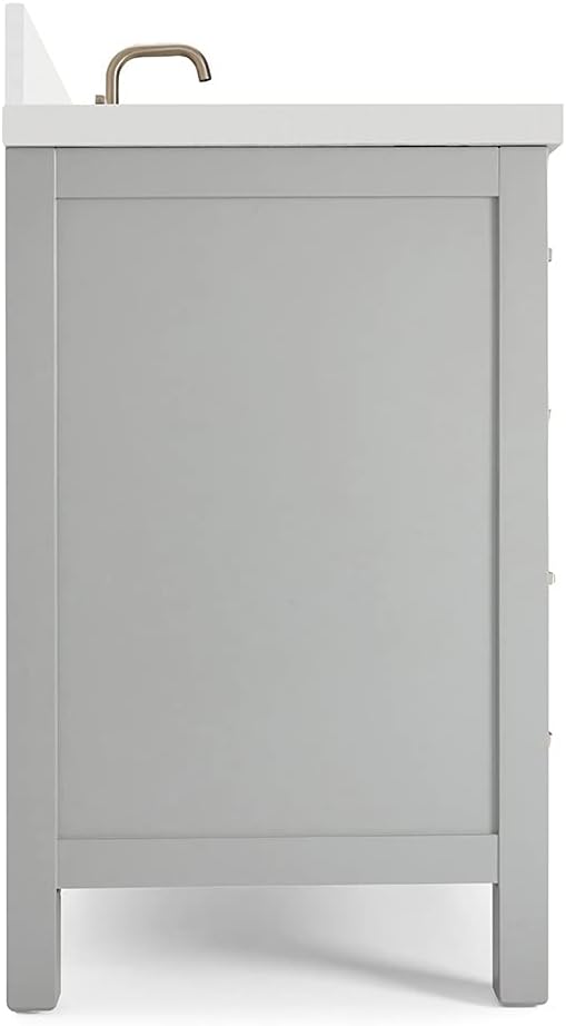 ARIEL Cambridge 48-inch Bathroom Vanity with Sink,Solid Wood, 1.5-inch Pure White Quartz Countertop & Backsplash, Single Oval Porcelain Sink, 2 Soft Closing Doors, 9 Dovetail Drawers, Grey