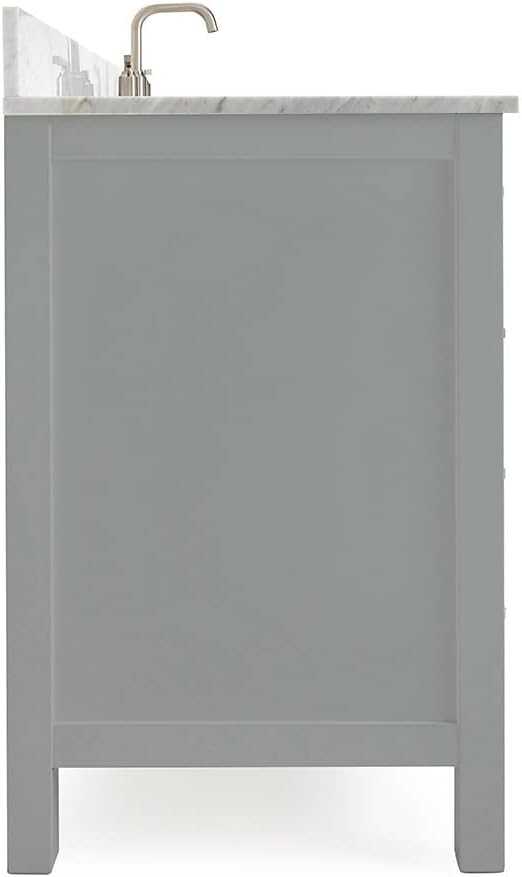 ARIEL Cambridge 60-inch Bathroom Vanity with Sink,Solid Wood, 0.75-inch Italian Carrara Marble Countertop, Single Rectangular Porcelain Sink, 2 Soft Closing Doors, 9 Dovetail Drawers, Grey