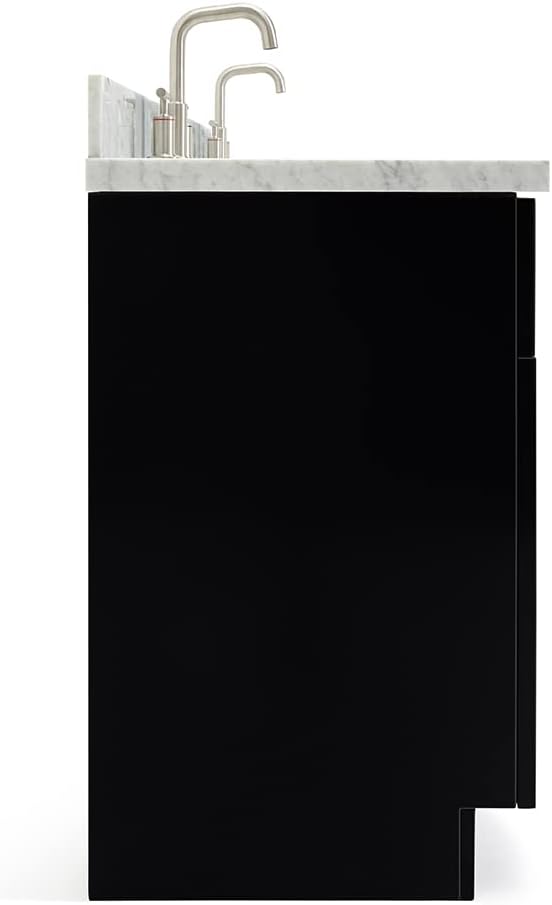 ARIEL Hamlet 60-inch Bathroom Vanity with Sink,Solid Wood, 1.5-inch Italian Carrara Marble Countertop & Backsplash, Double Oval Porcelain Sink, 4 Soft Closing Doors, 3 Dovetail Drawers, Black