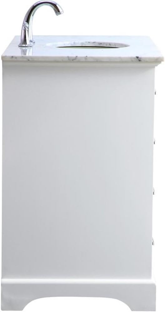 Pemberly Row Contemporary 42' Single Bathroom Vanity, Italian Carrara Marble Top, White Finish, Solid Wood and MDF Base, Porcelain Undermount Sink, Soft Close Drawers, Freestanding Vanity for