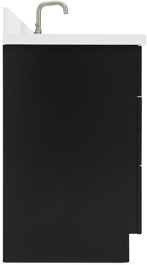 ARIEL Hamlet 48-inch Bathroom Vanity with Sink,Solid Wood, 1.5-inch Pure White Quartz Countertop & Backsplash, Single Rectangular Porcelain Sink, 2 Soft Closing Doors, 4 Dovetail Drawers, Black