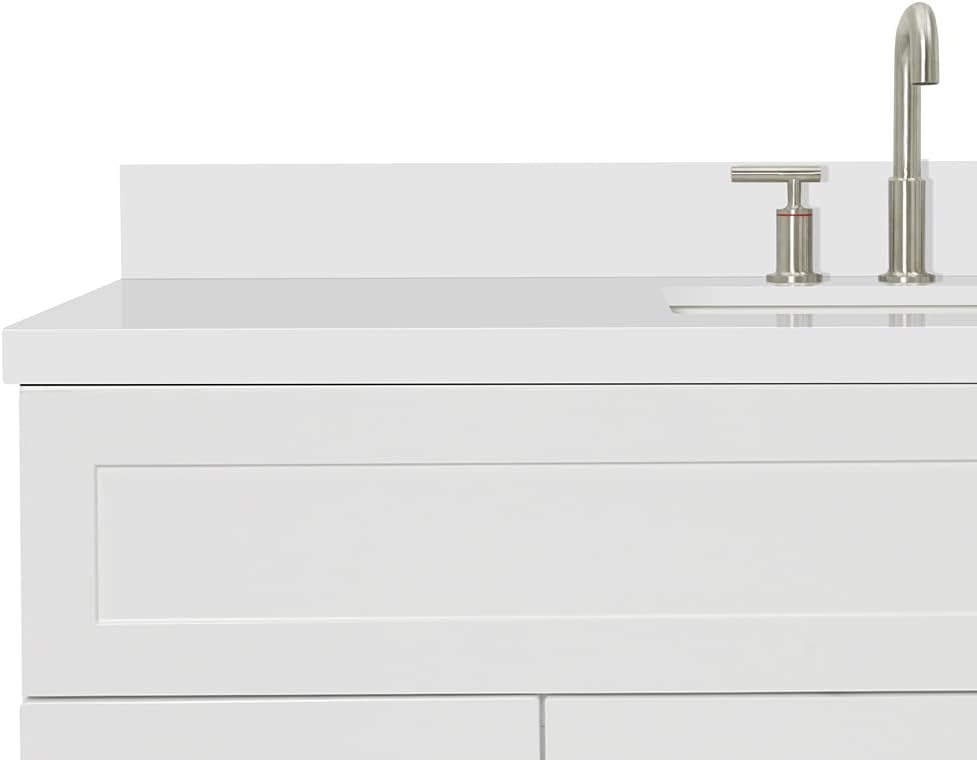 ARIEL Hamlet 54-inch Bathroom Vanity with Sink,Solid Wood, 1.5-inch Pure White Quartz Countertop & Backsplash, Single Rectangular Porcelain Sink, 2 Soft Closing Doors, 4 Dovetail Drawers, White
