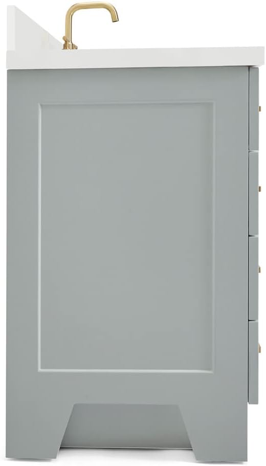 ARIEL Taylor 42-inch Bathroom Vanity with Sink,Solid Wood, 1.5-inch Pure White Quartz Countertop & Backsplash, Single Oval Porcelain Sink, 2 Soft Closing Doors, 5 Dovetail Drawers, Grey