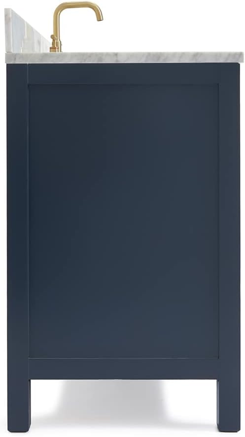 ARIEL Cambridge 43 in. Right Offset Rectangle Single Sink Vanity with Carrara White Marble Countertop in Midnight Blue