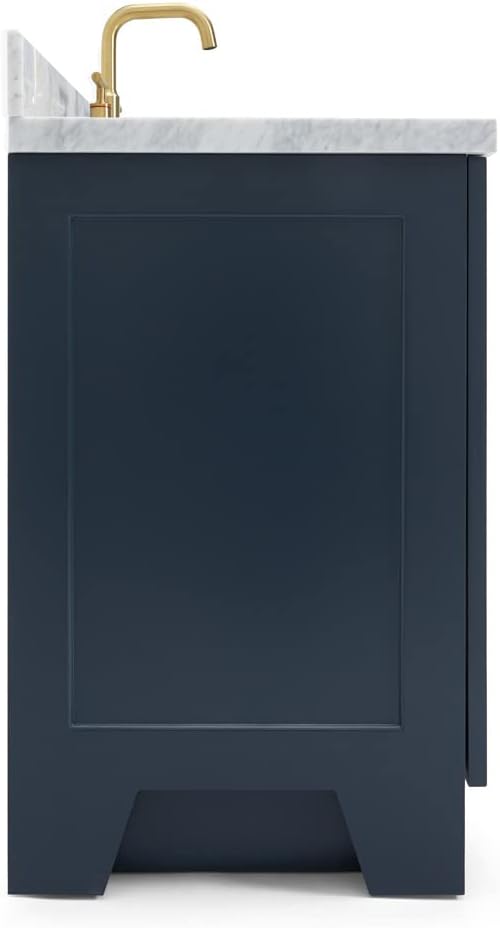 ARIEL Taylor 42-inch Bathroom Vanity with Sink,Solid Wood, 1.5-inch Italian Carrara Marble Countertop, Single Rectangular Porcelain Sink, 2 Soft Closing Doors, 5 Dovetail Drawers, Midnight Blue