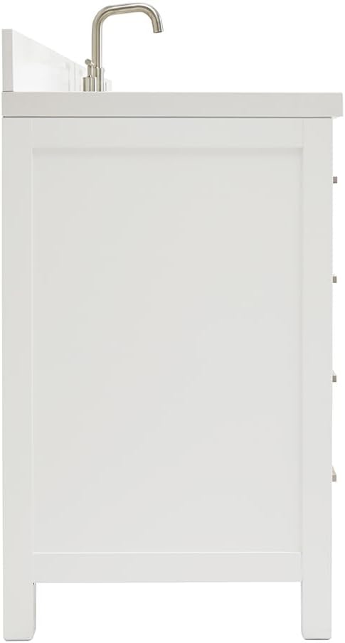 ARIEL Cambridge 66-inch Bathroom Vanity with Sink,Solid Wood, 1.5-inch Pure White Quartz Countertop & Backsplash, Single Rectangular Porcelain Sink, 2 Soft Closing Doors, 9 Dovetail Drawers, White