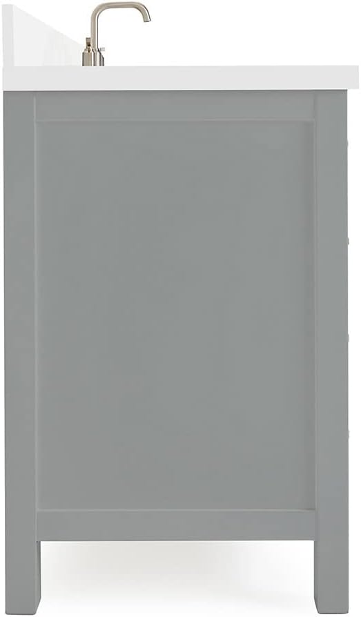 ARIEL Cambridge 60-inch Bathroom Vanity with Sink,Solid Wood, 1.5-inch Pure White Quartz Countertop & Backsplash, Single Rectangular Porcelain Sink, 2 Soft Closing Doors, 9 Dovetail Drawers, Grey