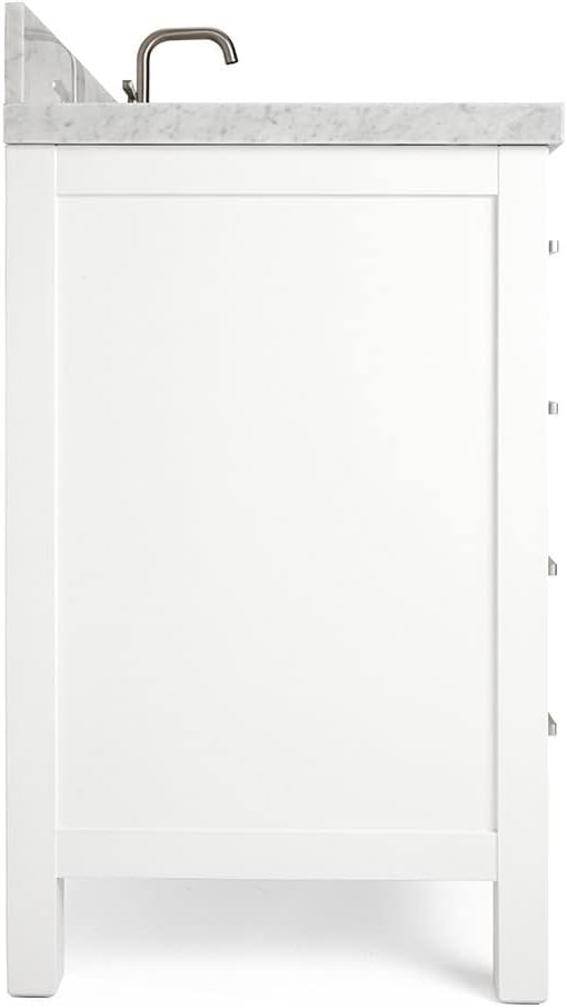 ARIEL Cambridge 36-inch Bathroom Vanity with Sink,Solid Wood, 1.5-inch Italian Carrara Marble Countertop, Single Rectangular Porcelain Sink, 2 Soft Closing Doors, 5 Dovetail Drawers, White