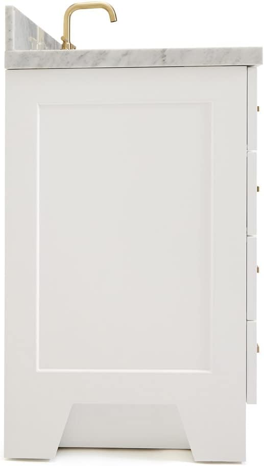 ARIEL Taylor 42-inch Bathroom Vanity with Sink,Solid Wood, 1.5-inch Italian Carrara Marble Countertop & Backsplash, Single Oval Porcelain Sink, 2 Soft Closing Doors, 5 Dovetail Drawers, White