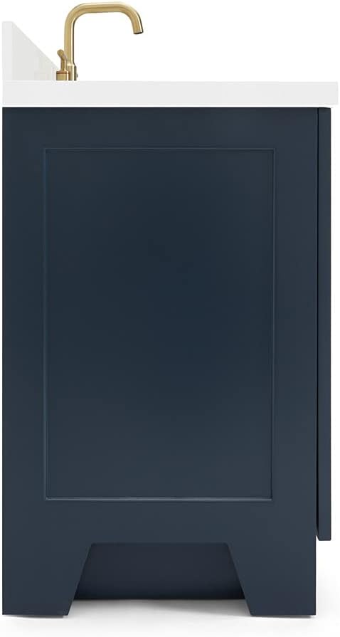 ARIEL Taylor 54-inch Bathroom Vanity with Sink,Solid Wood, 1.5-inch Pure White Quartz Countertop, Single Rectangular Porcelain Sink, 2 Soft Closing Doors, 9 Dovetail Drawers, Midnight Blue