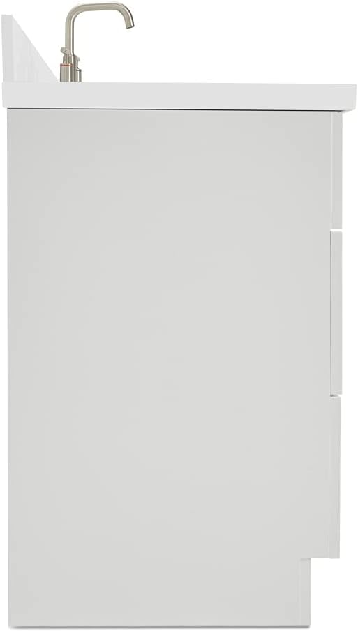 ARIEL Hamlet 54-inch Bathroom Vanity with Sink,Solid Wood, 1.5-inch Pure White Quartz Countertop & Backsplash, Single Rectangular Porcelain Sink, 2 Soft Closing Doors, 4 Dovetail Drawers, White