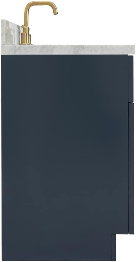 DKB Bradford 42' Midnight Blue Single Bathroom Vanity with Sink, 1.5' Italian Carrara Marble Countertop, Solid Wood, Rectangular Undermount Sink, Soft Closing Doors & Dovetail Drawers, Brushed Nickel