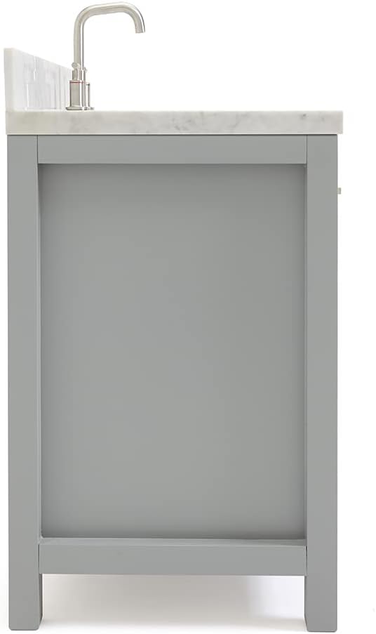 ARIEL Bristol 54-inch Bathroom Vanity with Sink,Solid Wood, 1.5-inch Italian Carrara Marble Countertop, Single Rectangular Porcelain Sink, 2 Soft Closing Doors, 5 Dovetail Drawers, Grey