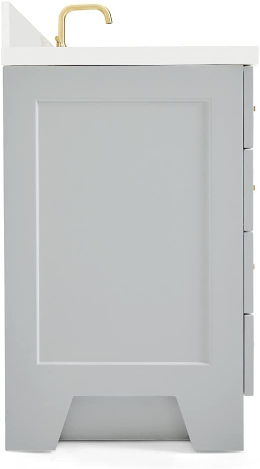 ARIEL Taylor 48-inch Bathroom Vanity with Sink,Solid Wood, 1.5-inch Pure White Quartz Countertop, Single Rectangular Porcelain Sink, 2 Soft Closing Doors, 9 Dovetail Drawers, Satin Brass, Grey