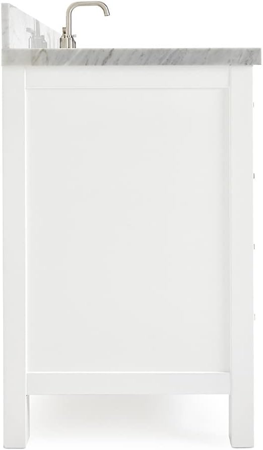 ARIEL Cambridge 60-inch Bathroom Vanity with Sink,Solid Wood, 1.5-inch Italian Carrara Marble Countertop, Single Rectangular Porcelain Sink, 2 Soft Closing Doors, 9 Dovetail Drawers, White