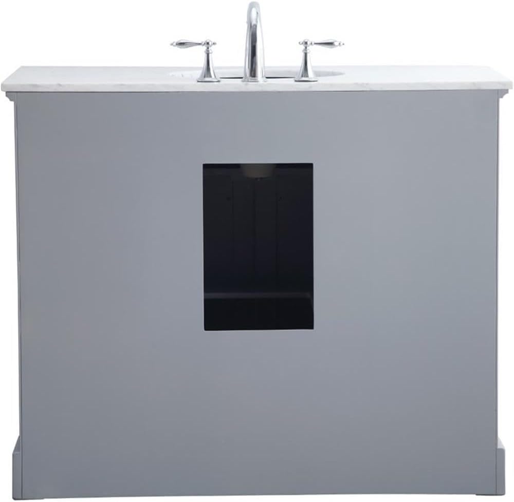Pemberly Row 42' Single Bathroom Vanity, Solid Wood Base, Light Gray Finish, Carrara Marble Top, Undermount Porcelain Sink, 8 Drawers, 2 Door Cabinet, Free-Standing Design, Contemporary Style for