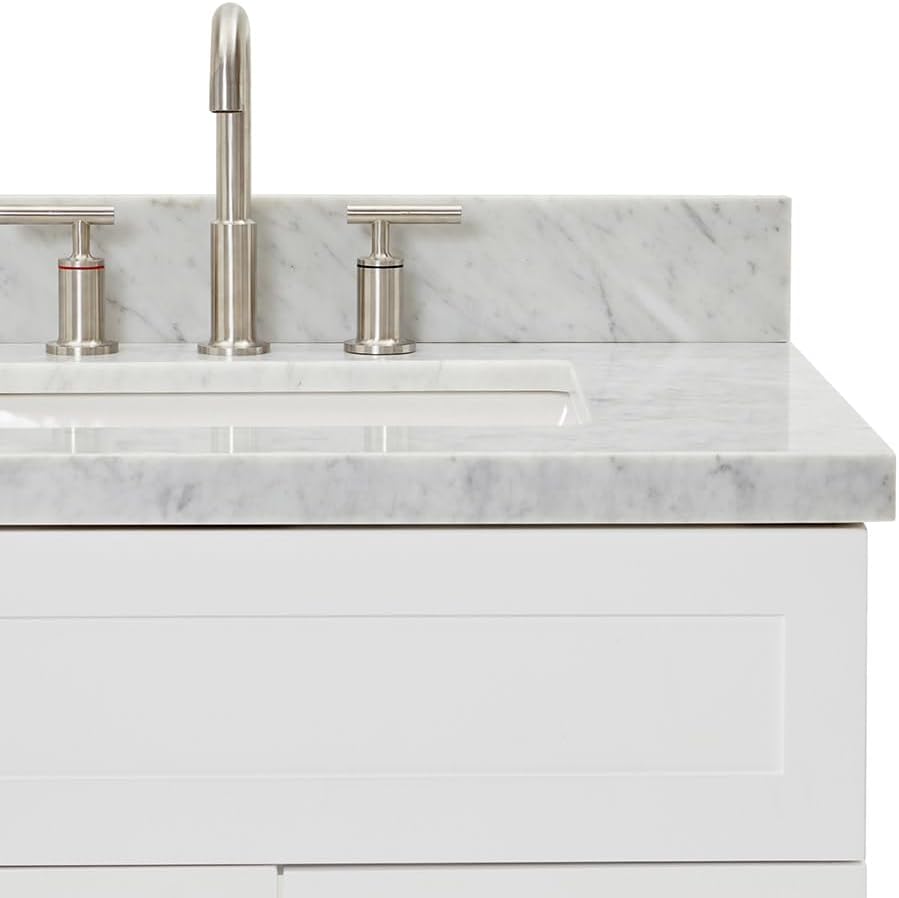 ARIEL 36' Black Bathroom Vanity with Sink, 1.5' Italian Carrara Marble Countertop, Rectangular Undermount Sink, 2 Soft Closing Doors, 2 Dovetail Drawers, Brushed Nickel