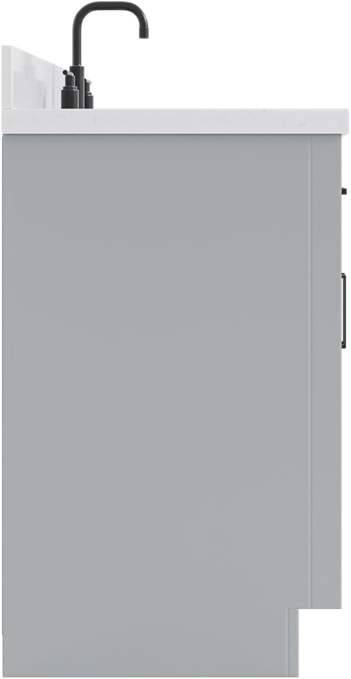 ARIEL Hepburn 30-inch Bathroom Vanity with Sink,Solid Wood, 1.5-inch Carrara White Quartz Countertop & Backsplash, Single Rectangular Porcelain Sink, 2 Soft Closing Doors, 1 Dovetail Drawers, Grey