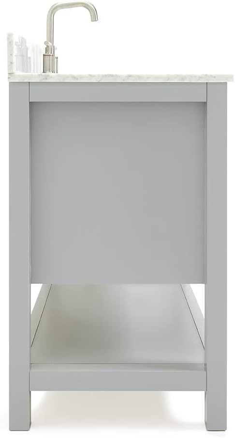 ARIEL Bayhill 48-inch Bathroom Vanity with Sink,Solid Wood, 0.75-inch Italian Carrara Marble Countertop, Single Rectangular Porcelain Sink, 2 Soft Closing Doors, 2 Dovetail Drawers, Grey
