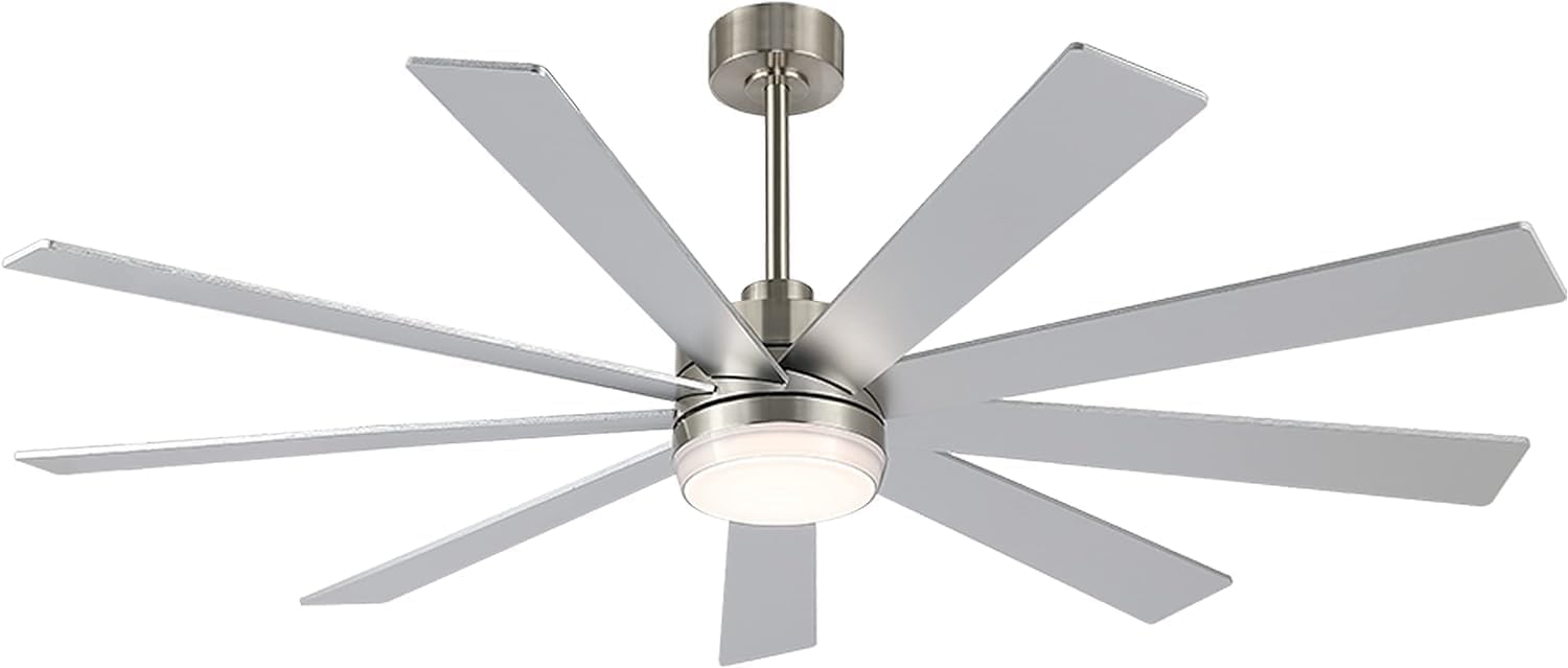LEDLUX 72' Ceiling Fan with Light, 6-Speed Remote Control, Reversible DC Motor, Modern 9 Blades Silver with 4.5'/12'/24' Downrods for Home or Commercial, Living Room/Restaurant